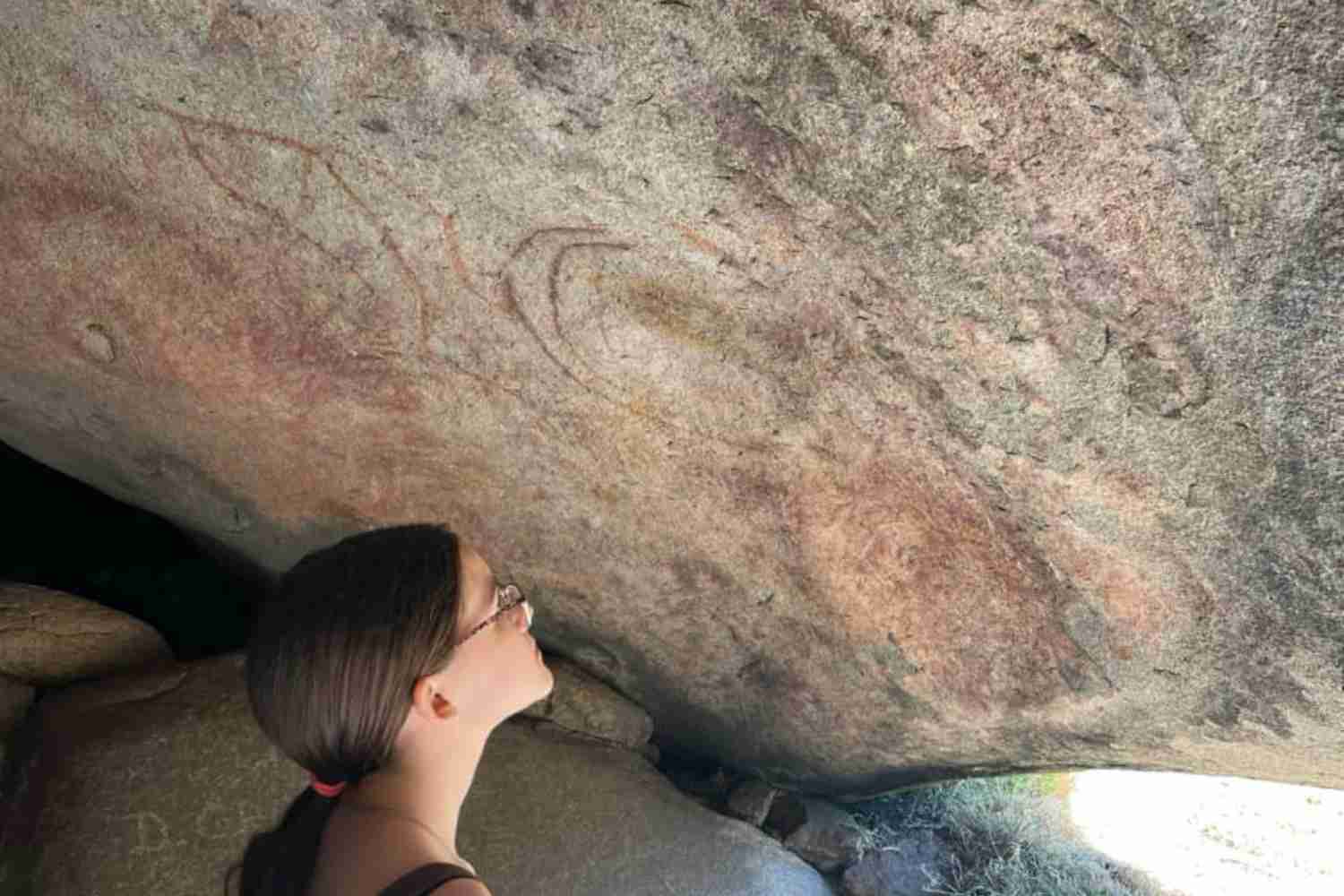 Looking at some of the Aboriginal stencils in Mulka's Cave