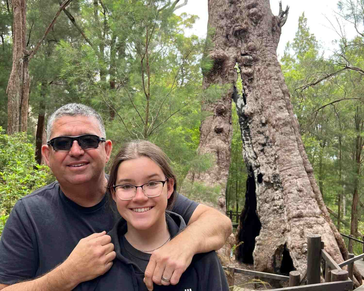 Loving family time exploring the Giant Tingle Tree